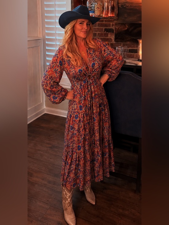 No Label Dresses & Skirts - Floral Maxi Dress in Rust and Blue — boho rodeo western free people